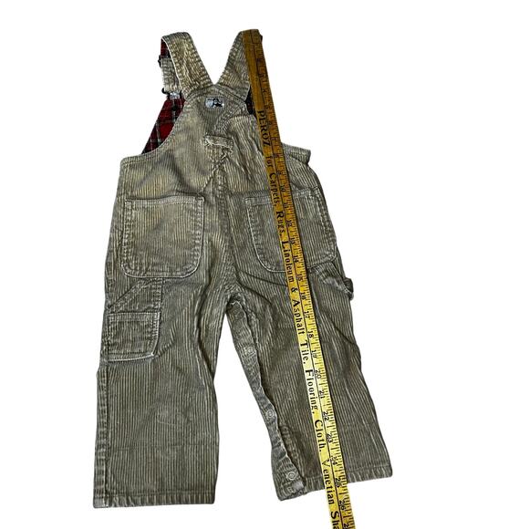 The children's place tan corduroy bib overalls puppy dog and red plaid size 12 m - Picture 4 of 6